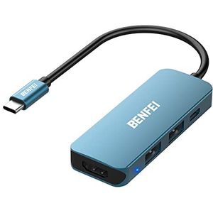 USB-C Hub, BENFEI 4-in-1 USB-C hub, met 4K HDMI, 60W voeding, 2 USB-poorten, voor MacBook Pro 2020/2019/2018, Pixelbook, XPS