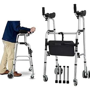 Looprek, opvouwbare Walker 4 wielen Rollator Walker Gewatteerde armleuningen Verstelbare hoogte voor senioren ouderen met een handicap