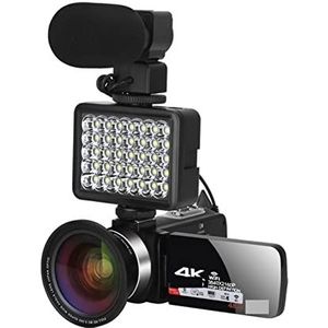 Videocamera, Digitale videocamera Professionele 4K-camcorder Invullicht Vlogging-kit for streaming met 16X zoomfotografie(No SD Card,Lens Light MIC)