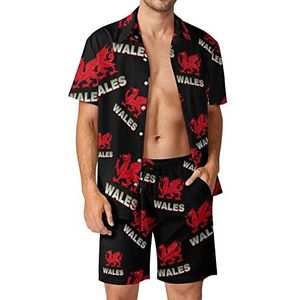 Wales Dragon Hawaiiaanse bijpassende set 2-delige outfits button-down shirts en shorts voor strandvakantie