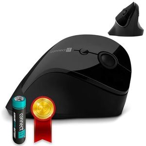 Connect It Ergonomische muis, verticale muis, DPI 1600, 6 toetsen, preventie tegen muisarm, tennisarm, bijzonder armvriendelijk, ergonomische muis (draadloos (1x AA))
