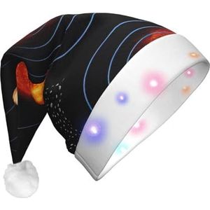 Outer Space Galaxy Zonnestelsel print Kerstman Hoed, LED Lights Kerst Hoed, Familie Unisex Kerst Decor Hoed, Grappige Kerstman Hoed