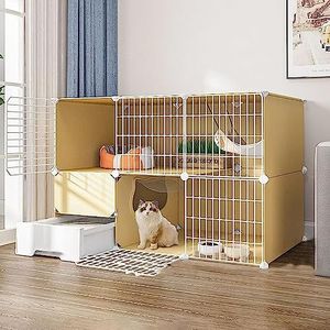 Kleine dierenboxen kattenkooi - kattenkooien binnen, kattendrager huisdier box grote 2-tier doe-het-zelf kattenkooi oefening werfhek kooi met deur (maat: 111 x 49 x 73 cm, kleur: A)