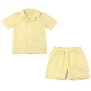 Cartoon pyjamaset for heren en dames, katoenen pyjama met korte mouwen, zomerpyjama, pyjama pyjamabroek (Color : Boys yellow plaid, Size : 12M)