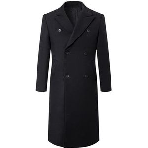 Wollen Trenchcoat for Heren Wolmix Met Dubbele Rij Knopen Winteroverjas Gewatteerd Gevoerd Warm Uitloper Zakelijk Stijlvol Normale Pasvorm (Color : Blackk, Size : L)