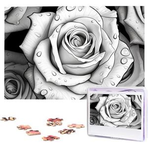 Zwart-witte rozenpuzzels, 1000 stukjes, gepersonaliseerde legpuzzels, houten fotopuzzel, voor volwassenen, familie, foto, puzzelgeschenken voor bruiloft, verjaardag, Valentijnsdaggeschenken (74,9 x 50