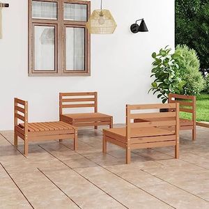 AJJHUUKI Tuinmeubilair 4 Stuk Tuin Lounge Set Honing Bruin Massief Pinewood Meubels