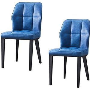 GEIRONV Set van 2 Modern Dining stoelen, PU Leder Kussen Seat Keukenstoelen Carbon Steel Legs Living Room Side Chairs Eetstoelen (Color : Blue)