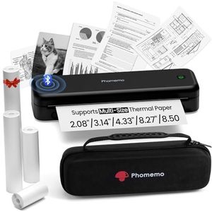Phomemo M834 Draagbare thermische A4 compatibel met telefoon en laptop, Bluetooth inktloze printer voor thuisgebruik, mobiele printers inclusief tas en 4 rollen thermische