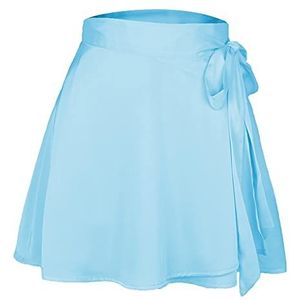 Byqny Vrouwen zomer wrap rok pure kleur rok, hoge taille, modieuze veterrok, chiffon satijn rok, Blauw, M