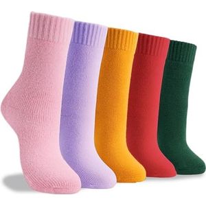 Josnown 5 paar thermische sokken voor dames, warme en dikke wollen sokken, zacht en gezellig badstofdesign, mooie kleur, comfortabel, EU 35 ~ 42, paars/roze/rood/oranje/groen, 35-42