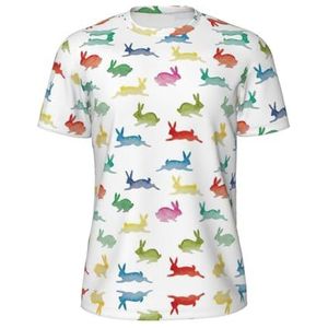 Konijnen in verschillende houdingen springend hardloopshirt voor heren, sportshirt, ademend, koel droog mesh, basislaag, tops met korte mouwen, hardlooptop, gymshirt, Zwart, S