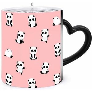 Schattige Panda Koffiemok 11oz Kleur Veranderende Mokken Hartvormig Handvat Warmtegevoelige Verkleuring Cups