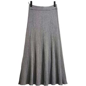 TEidea Damesrokken herfst en winter gebreide A-lijn damesrokken, effen kleur, geplooide lange rok, hoge taille midi-rok, Grijs, M