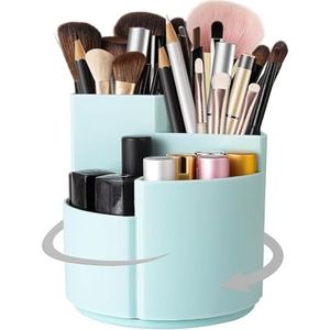 Make-Up Organizer Roterende make-upborstelhouder organizer voor ijdelheid 4 slot cosmetica desktop make-up opslag lippenstiften Schoonheidsorganizer(Blue)