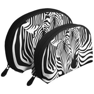 Make-uptas, reizen cosmetische tas 2 stuks draagbare clutch zakje set zakje organisator abstracte dierlijke zebra print, zoals afgebeeld, Eén maat