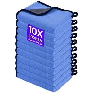 Gucass Microvezeldoeken, 10 stuks, 500 g/m², polijstdoeken, droogdoeken, poetsdoeken, extreem absorberend en pluisvrije, microvezelhanddoeken voor verzorging, auto, motorfiets, drogen, 30 x 60 cm,