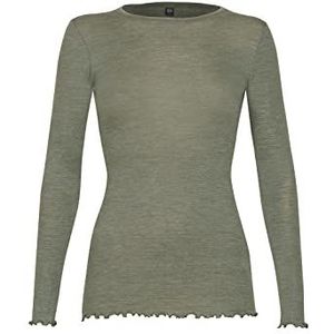 DILLING Dames Merinowol/Zijde Shirt Met Lange Mouw En Ruches Aan De Rand Jade green 46