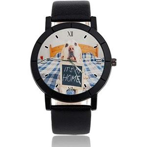 Zijn Mijn Huis Hond Gepersonaliseerde Custom Horloge Casual Zwart Lederen Band Polshorloge Voor Mannen Vrouwen Unisex Horloges, Zwart, riem