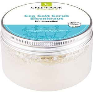 GREENDOOR Body Scrub Zeezout scrub ijzerkruid 280 g veganistisch, citroenachtige geur, natuurlijke lichaamscrub zonder microplastics zonder conserveringsmiddelen, natuurlijke cosmetica zeezout scrub