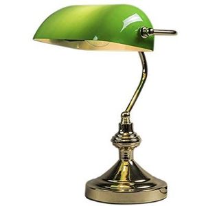 QAZQA - Retro Klassieke tafellamp|notarislamp messing met groen glas - Banker | Woonkamer | Slaapkamer | Nachtkastlamp - Staal Rond |Langwerpig - E27 Geschikt voor LED - Max. 1 x 60 Watt