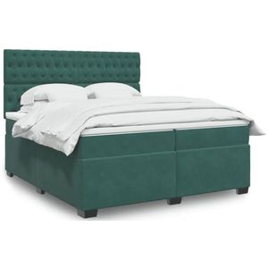 XGWKCNV Furniture select-Boxspring Bed met Matras Donkergroen 200x200 cm Fluweel