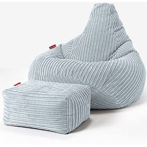 LOUNGE PUG, Zitzak Gaming Stoel met Voetenbank, Fauteuil Poef, Corduroy Baby Blauw