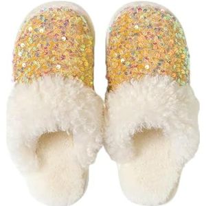 MdybF Slippers Glitter Slippers Vrouw Thuis Katoenen Schoenen Voor Vrouwen Indoor Warm Pluche Schoeisel Antislip Bling Slippers Winter Slippers-Geel-40-41 (Fit 39-40)
