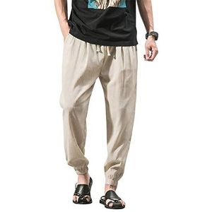 VANVENE Heren lijn broek yoga broek katoen lichtgewicht losse strand yoga wijde pijpen broek broek, Kaki, XL
