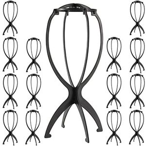 PINGEUI 15 stuks pruikenstandaard, draagbare opvouwbare plastic pruikhouder, beweegbare pruikstandaard voor pruik, hoed, zwart