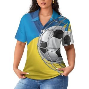 Voetbaldoel en Oekraïne vlag dames poloshirts met korte mouwen casual T-shirts met kraag golfshirts sport blouses tops 4XL