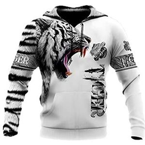 SDSVFG Witte Tijger 3D Gedrukt Hoodies Sweatshirt Unisex Herfst Zip Pullover Casual Jas, Hoodies, XXL