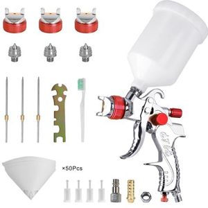 600ML 1,4/1,7/2,0mm Pneumatisch Verfspuistool For Autoreparatie, Verfset Met Drukregelaar En Zeef(Red with 50 funnel)