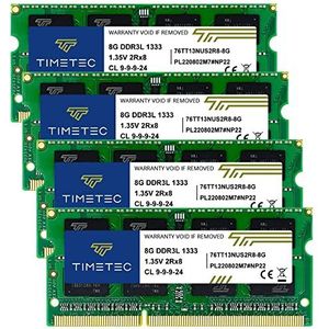 Timetec Hynix IC 32GB kit (4 x 8 GB) DDR3 1333 MHz PC3-10600 ongebufferde niet-ECC 1,5 V CL9 2Rx8 Dual Rank 204-pins SODIMM Laptop Notebook Computer Geheugen RAM Module Upgrade (32 GB Kit (4x8GB))