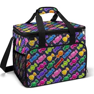Kleurrijke snoepjes grappige koeltas opvouwbare draagbare geïsoleerde zakken lunch draagtas met meerdere zakken voor strand, picknick, camping, werk