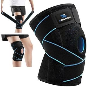 X-Pro Sport Kniebrace met zijdelingse stabilisatoren, verstelbaar, meniscusondersteuning, kruisbanden, ademende professionele orthopedische brace voor mannen en vrouwen.