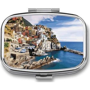 Cinque Terre Scenery Pillendoos Pil Case Leuke Pil Organizer Pil Houder Geneeskunde Pil Organizer Pil Container Dagelijkse Pil Organizer Kleine Pillendoos Pil Case voor Portemonnee Pocket