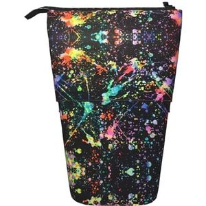Nbtghga Kleurrijke Verf-Standaard Print Potlood Telescopische Klassieke Kunsten Stand Up Potlood Case Organizer Potlood Houder Make-up Tas Gift, Zwart, Eén maat