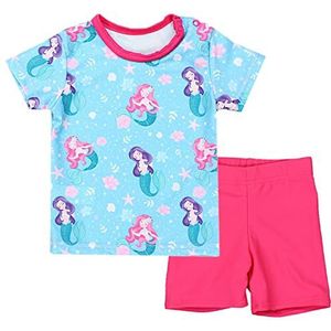 Aquarti Tweedelige Badpak Badset voor Meisjes Baby Zwemshirt Korte Mouwen Shorts Badmode, Zeemeermin/Schelpen/Turquoise Blauw/Roze, 98