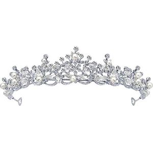 Frcolor tiara kroon, strass parel prinses bruiloft tiara kroon hoofdband bruiloft hoofdtooi zilver
