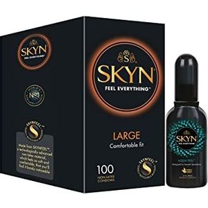 SKYN Large Condooms (100 Pak) & Aqua Feel Smeermiddel (80ml) | Skynfeel Latexvrije, voor mannen, extra grote condooms, glijmiddel op waterbasis, massagegel, plezierglijmiddel voor koppels en speelgoed