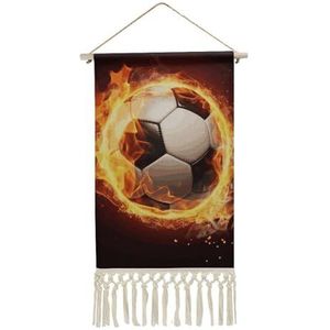 NWGHM Poster Hanger met kwastje vuur voetbal bal muurkunst prints met houten frames muur opknoping tapijt katoen en linnen opknoping poster voor woonkamer decoratie 47,6 x 25,5 cm