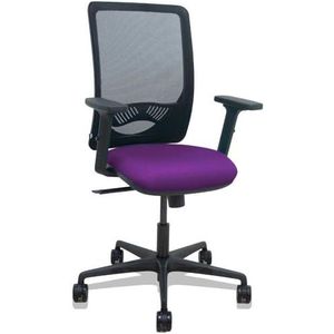 Zulema - Ergonomische bureaustoel met synchroonmechanisme, 2D-armleuningen, rugleuning van ademende netstof, zwart, zitting met Bali-stof in paars, 65 mm wielen van nylon