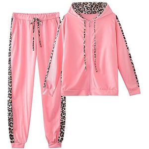 amropi Trainingspak voor dames luipaardprint outfits hoodie sweatshirt en joggingbroek sweatsuits Roze, S