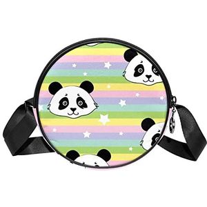 Ronde Crossbody Tas Messenger Bag Purse voor Vrouwen Kleurrijke Regenboog Strepen Panda Sterren, Meerkleurig, 6.7x6.7x2.3 in, Sling Rugzakken