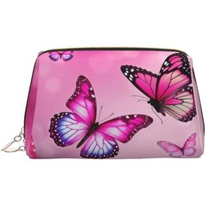 Vlinders make-up tas voor vrouwen cosmetische tassen lederen reizen make-up tas organisator waterdichte make-up zakje open platte toilettas draagbare opbergtas voor reizen, Goud, Eén maat