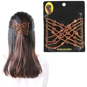 Salmue Elastische haarkam, haarkam haaraccessoires met parelkam, dubbele elastische kraal met kraal en snuisterijen, dubbele schijf voor damesaccessoires (bruin)