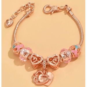 Rose goud kleur roestvrij staal Snake Chain armbanden & armbanden sieraden liefde hart bloem bedelarmband voor vrouwen cadeau