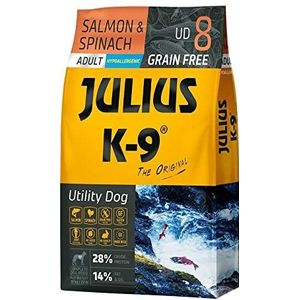 Julius K9 - Graanvrij en hypoallergeen hondenvoer - hondenbrokken op zalm & aardappel basis - voor volwassen honden - 3kg