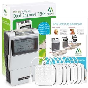 Med-Fit 3 digitaal tweekanaals tens-apparaat voor snelle en effectieve pijnverlichting, zenuwstimulator voor rug-, knie-, spier- en gewrichtspijn, groot display en nauwkeurige bediening